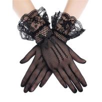 Women Black Short Gloves Lace Mesh Ultra Thin Vintage Elegant Women Opera Gloves Sexy Transparent Party Glove One Size juoda