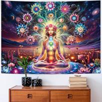 VIKAMA Juodosios šviesos Septynių čakrų jogos meditacijos gobelenas Gėlių čakrų gobelenas Galaktikos kosmoso planetų gobelenas Lotoso dvasios gobelen 60X90CM(2X3FT