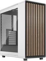 "Fractal Design North Chalk White Tempered Glass Clear" - Medžio ąžuolo priekis - Stiklinis šoninis skydelis - Du 140 mm Aspect PWM ventiliatoriai - Intuityvus vidaus išdėstymas - ATX Mid Tower kompiuterių žaidimų korpusas