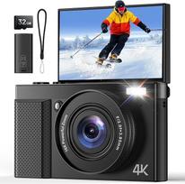 4K skaitmeninis fotoaparatas 64 MP automatinio fokusavimo fotokamera: Juodas fotoaparatas - dovana pradedantiesiems paaugliams vaikams