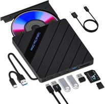 8-in-1 išorinis DVD diskas nešiojamiesiems kompiuteriams CD diskai Išorinis USB 3.0 Type-C su 5 USB prievadais 2 TF/SD kortelių skaitytuvai Optinių įrašymo įrenginių skaitytuvas PC MacBook iMac Windows 11 Vista Linux Mac OS
