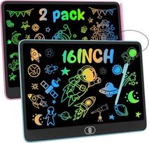 Groß LCD Schreibtafel für Kinder 16 Zoll, 2 Stück Bunte Maltafel Zaubertafel, Elektronischer Writing Tablet mit Löschfunktion und Stift, Spielzeug Geschenke für 3 4 5 6 Jahre Jungen Mädchen