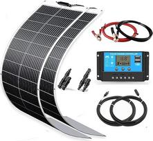 Saulės kolektorių rinkinys Lankstus 200 W monokristalinis 2 x 100 W lankstus saulės modulis + 20 A 12 V / 24 V saulės įkrovimo valdiklis + saulės kabelis Saulės sistema Karavanas Pilnas rinkinys 12 V akumuliatoriams Automobilio stogas Motorhome Camping