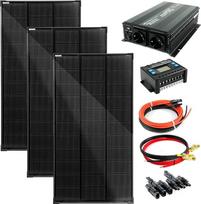 SOLARTRONICS komplektas 3 x 120 W saulės modulis 1070 x 580 x 35, NM 1500 W keitiklis + 30 A įkrovimo valdiklis + saulės kabelis + trigubas saulės kištukas Fotovoltinė Long Island sistema Motorhome