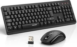 TECKNET belaidės klaviatūros ir pelės rinkinys, QWERTZ išdėstymo belaidė klaviatūra su pele, pilno formato, atspari purslams, 2,4 GHz belaidė pelė ir klaviatūra su 2-in-1 USB Nano imtuvu, skirta PC/Laptop/Mac