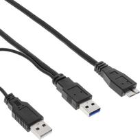 InLine® USB 3.2 Gen.1 Y-Cable 2x Type A male / Micro B male, black, 1.5m