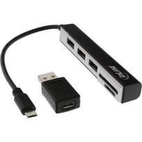 InLine OTG Cardreader with 3 Port USB Hub - Kartenadapter (SD, miniSD, SDHC, microSDHC, SDXC, miniSDXC) - micro USB2.0 (66775C)