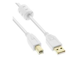 InLine® USB 2.0 Cable Type A male / B male, gold plated, w/ferrite, white, 1.5m