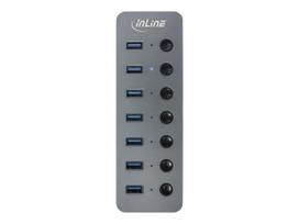 InLine® USB 3.2 Gen.1 Hub, 7-Port, mit Schalter, Aluminium, grau, mit Netzteil (35395D)
