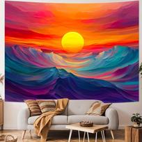VIKAMA Jūros saulėlydžio gobelenas Bangų tekstūra Svetainė Miegamasis Jūros vaizdas Dekoratyvus Gydanti atmosfera Sienų dekoras 75X58cm(2.5x1.9FT