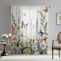 2 Pcs Butterfly flower print curtains,suitable for bedroom,living room kitchen decoration,home decoration,window decoration 14Wx39L(35x100CM)x2&Rod Pocket white