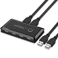 USB kelių sąsajų spausdintuvo bendrinimo jungiklis: 2 įėjimų, 4 išėjimų skirstytuvas dvigubo kompiuterio naudojimui Switcher*1pcs/USB2.0 data cable*2pcs