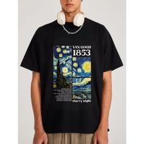 His-and-hers matching Black T-Shirt Van Gogh 1853 Starry Night Art Print Casual Streetwear Men's Fashion Top S juoda