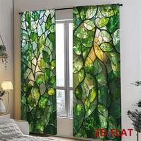 2 vnt. Vitražiniai lapų užuolaidos Žalias gamtos raštas Šviesą filtruojančios užuolaidos Art Deco Namų dekoras Miegamajam Svetainei 24x59in(60x150CM)x2&Rod Pocket