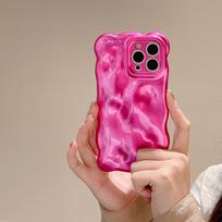 Blizgantis 3D Bangų Rašto Telefonų dėklas iPhone 16 15 14 13 12 11 Pro Max 16 Pro Estetikai Minkštas Smūgiams Atsparus Galinis Dangtelis Funda For iPhone 12 rožinė raudona spalva