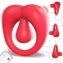 SuperLove Vibrating Cock Ring with 360 Adjustable Tongue with App Red