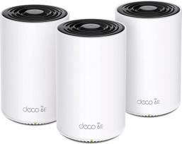 "TP-Link Deco XE75 Mesh WLAN" rinkinys (3 pakuotės), WI-FI 100 AXE5400 trijų juostų maršrutizatorius ir kartotuvas, 3 x Gigabit prievadai kiekviename įrenginyje, skirtas namams su 4-7 miegamaisiais, visapusiška jaunimo apsauga, WPA3