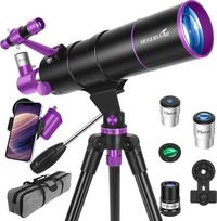HUGERESTAR teleskopas suaugusiesiems, 90/550 mm astronominis refraktoriaus teleskopas vaikams ir pradedantiesiems, nešiojamas kelioninis teleskopas su trikoju, mobiliojo telefono laikikliu ir mėnulio filtru