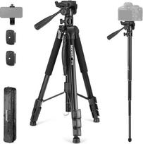 NEEWER Basics TP05 74 colių video trikojis monopodas, 3 krypčių posvyrio galvutė, suderinamas su "iPhone", DSLR, kelionių trikojo įrašymo, viršutinio fotoaparato laikiklis, skersinis, 17,6 lb apkrovos talpa