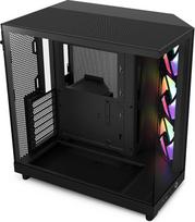 NZXT H6 Flow RGB, CC-H61FB-R1, kompaktiškas vidutinio aukščio bokšto korpusas su dviem kameromis, 3 x 120 mm, RGB ventiliatorius, stiklo plokštės su panoraminiu vaizdu, aukštos kokybės, oro srauto plokštės, juodos spalvos