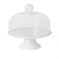 Tortų padėklas su stikliniu dangčiu SOFIA, D28cm, baltas