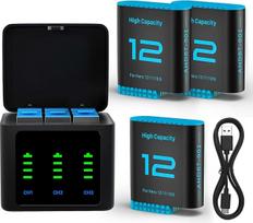 3 pakuotės 2025 Upgrade 2580mAh Hero 12 baterija ir LED 3 kanalų USB įkroviklis, aukštos kokybės baterija GoPro Hero 12/11/10/9 Black Enduro įkraunamoms kameroms su C tipo duomenų kabeliu