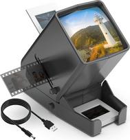 35 mm skaidrių peržiūra, 3x didinimas, USB maitinimas / baterija, skirta 35 mm juostoms ir pozityviems kino negatyvams (4 AA baterijos pridedamos)
