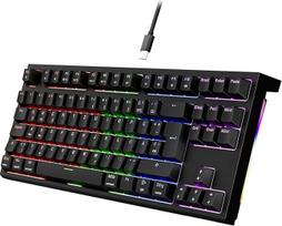 Newmen GM870 TKL žaidimų klaviatūra, mechaninė klaviatūra su kabeliu, 75% RGB LED apšvietimas, "Hot Swap" anti-ghosting USB mini 88 klavišų klaviatūra PC/Win/Mac, vokiškas QWERTZ išdėstymas, juoda, raudonas jungiklis