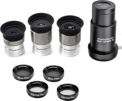 Pilnas teleskopo okuliaro rinkinys - daugiasluoksnė optika - 1,25" okuliaro rinkinys su 4 mm, 10 mm, 20 mm lęšiais, 5 kartus Barlow lęšiu, 2 kartus Mėnulio filtrais, 2 kartus poliarizaciniais filtrais