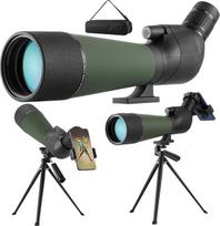 Žiūronas paukščių stebėjimui 20-60 x 80, HD IPX7 vandeniui atsparus žiūronas su trikojo išmaniojo telefono adapteriu, "FMC Optics Porro Prism" kampinis žiūronas sporto šauliams, laukinės gamtos peizažams
