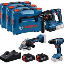 18V Profi Set, GBH 18V-22 + GSR 18V-65 + GWS 18V-8 Professional, Werkzeug-Set blau, 2x Li-Ion Akku 5,0Ah, in 3 L-BOXXen