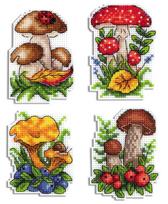 Magnetinis siuvinėjimo komplektas „Grybų krepšelis“, Aida 14, 9×6 cm
