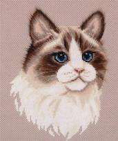 Žavingas Ragdoll katės siuvinėjimo komplektas kryželiu, 19,5×24,5 cm