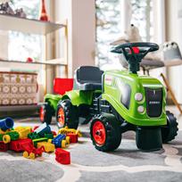 FALK Traktorius-paspirtukas Baby Claas, žalias, su priekaba ir priedais (nuo 1 metų)