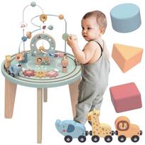 TOOKY TOY Didelis medinis Montessori edukacinis staliukas su interaktyviu traukinuku, skirtas vaikams nuo 2 metų