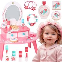 TOOKY TOY Rožinis medinis kosmetinis staliukas makiažui su veidrodžiu