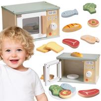 TOOKY TOY Medinė mikrobangų krosnelė su maisto produktų rinkiniu