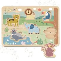 TOOKY TOY Medinė interaktyvi garso dėlionė „Laukiniai safario gyvūnai“ (Montessori principo)
