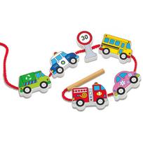 Viga Medinis Vėrimo Žaislas „Automobiliai“ (Montessori)