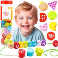 TOOKY TOY Medinės vėrimo kaladėlės „Vikšras“, 20 dalių, Skaičiavimo mokymasis