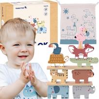TOOKY TOY Medinės kaladėlės „Gyvūnų bokšto statyba“ (Montessori), 13 dalių