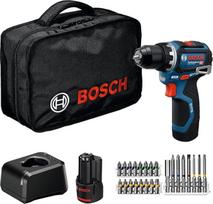 "Bosch Professional" 12V sistemos akumuliatorinis gręžtuvas GSR 12V-32 (pažangus "KickBack" valdymas, bešepetėlinis variklis, įskaitant 2,0 Ah akumuliatorių, GAL12V-20, priedus, "Pick and Click" įdėklą, įrankių krepšį)
