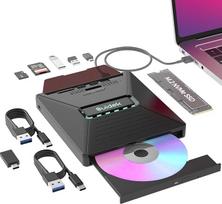 Išorinis CD DVD įrenginys nešiojamiesiems kompiuteriams, nešiojamasis 7 in 1 CD DVD+/-RW įrašymo įrenginys su M.2 NVMe sąsaja, SD/Micro SD kortelių lizdais ir C tipo 2.0 USB, suderinamas su nešiojamaisiais kompiuteriais, PC, Mac, Windows, Linux