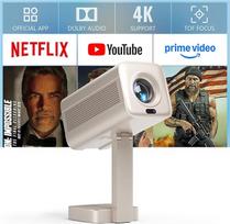 Išmanusis mini projektorius 4K [suderinamas su "Netflix" ir "Dolby Audio"] VOPLLS TOF automatinio fokusavimo/trapezoidinės korekcijos 28000 liumenų projektorius, "WiFi6 Bluetooth" Full HD 1080P 210° pasukamas projektorius Namų kinas / lauko kinas mobiliaj