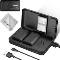 NEEWER 2 pakuotės 2280 mAh NP-FZ100 atsarginė baterija su dvigubu įkrovikliu ir mikro USB laidu, suderinama su "Sony ZV-E10II A9III A7CII ZV-E1 A7III A7IV FX3 FX30 A6700 A1 A7C A7CR A7RIV A7RV A7SIII A9II