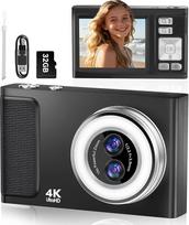 Skaitmeninis fotoaparatas, JDZ 4K fotoaparatas Foto kamera 16X, skaitmeniniai fotoaparatai 1080P, kompaktiškas fotoaparatas su 32GB TF kortele, skaitmeninis fotoaparatas, foto kamera vaikams, paaugliams, gimtadieniui, Kalėdoms (juoda)
