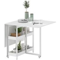 HOMCOM Sulankstomas valgomojo stalas, virtuvinis stalas 2–4 asmenims su 2 atviromis lentynomis, mobilus valgomojo stalas mažoms erdvėms, valgomasis, virtuvė 133,4 x 80 x 75 cm, baltas, Balta