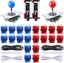 "Hikig DIY Arcade Machine" rinkinys 2 žaidėjams, 20 LED mygtukų + 8 krypčių vairasvirtė + nulinės delsos USB kodavimo įtaisas, skirtas Raspberry Pi ir PC Windows žaidimams (raudona ir mėlyna)