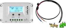 "Offgridtec® PWM Pro" įkrovimo valdiklis 12V/24V 20A USB ir akumuliatoriaus kabelis su saugiklių laikikliu, 30 A saugikliu ir akumuliatoriaus polių gnybtais, 1,5 m, 8-01-001420