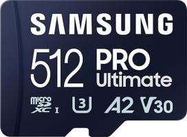"Samsung Pro Ultimate microSD" kortelė ir SD adapteris, 512GB, skirta išmaniesiems telefonams, dronams ir veiksmo kameroms, UHS-I U3, 200MB/s skaitymui, 130MB/s įrašymui, MB-MY512SA/WW